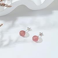Vista 63 de Natural Stone Stud Earrings for Women 8mm Sterling Silver Genuine Gemstone Earrings Handmade Sterling Silver Crystal Stud Earrings for Women