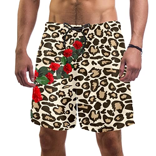 Maillots de Bain pour Hommes JDEZ Short de Plage Léopard et Roses
