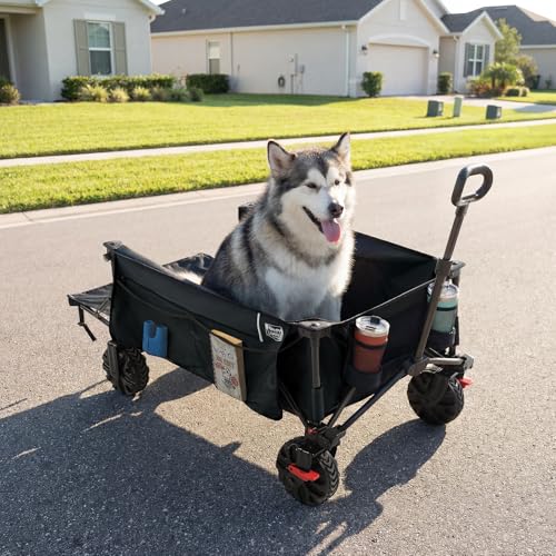 Image of TIMBER RIDGE 600L Beast Wagon 26 inch W Extra Wide All Terrain Folding w /Big Wheels, Cargo Net & Tailgate, 400lbs Heavy Duty Portable Cart 54.5 inch L Large Collapsible Wagons for Camping, Sports, Dogs, Black