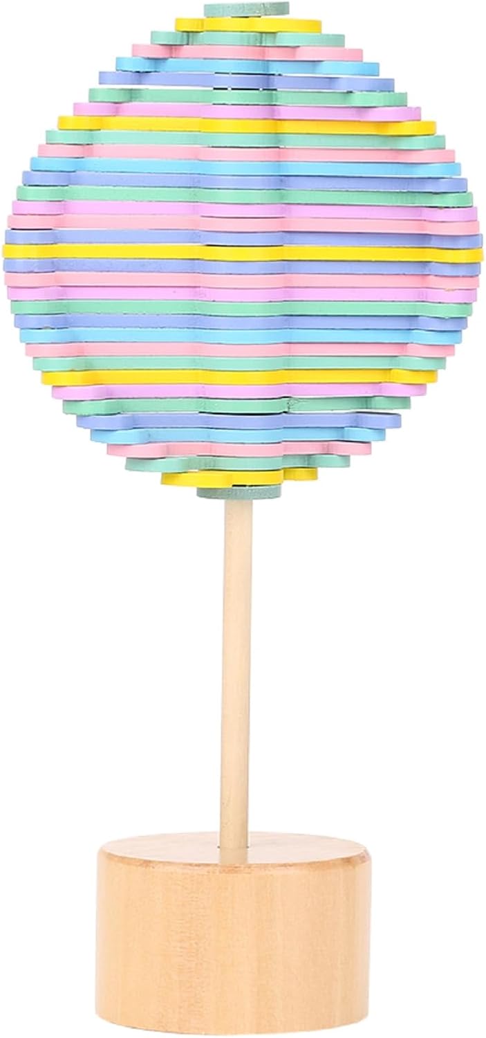 Wood Spin, Wooden Rotating Lollipop Funny Stress Rotary Relief Decompression Toy for Children Adults Home Decor (Macaron Color)