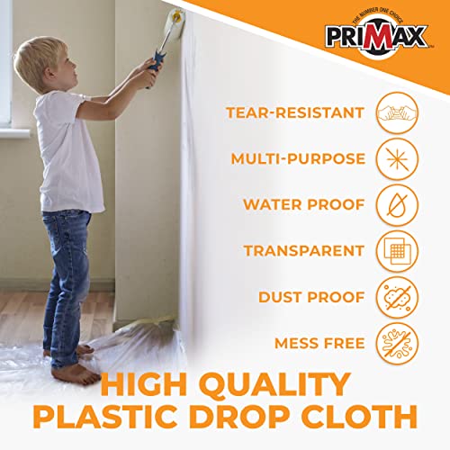 Primax Plastic Painters Drop Cloth – 9X12 Feet Clear Plastic Sheeting 6 Pack – Waterproof Paint Tarp – Drop Cloth For Painting – Disposable Floor Cover - Dustproof Furniture Cover #TOP3