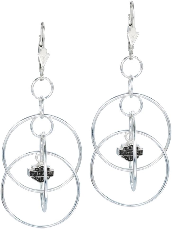Harley-Davidson Women's Earrings, Multi Hoop Bar & Shield Dangle, Silver HDE0055