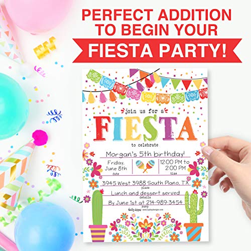 Hadley Designs Kids Birthday Invitations For Boys and Girls Mexican Theme - 25 Fiesta Birthday Party Invitations For Boys, Quinceanera Invites For Girls, Cute Cinco de Mayo Party Supplies, Made In USA