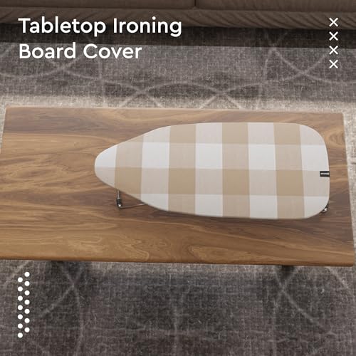 Image of Encasa XO Ironing Board Covers and Pad - 72x30 cm Fits Mini Iron Boards, Thick 4mm Felt, Elasticated Fit, Heat & Scorch-Resistant, Elastic Bungee Cord Tightening & Lock Buffalo Beige