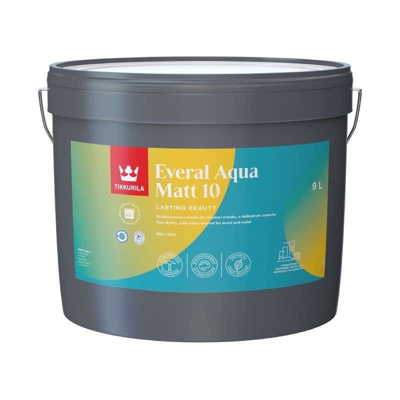 TIKKURILA Everal Aqua 10 - Matt Paint For Wood & Metal - Fast Drying Acrylic Enamel - 10 Litres