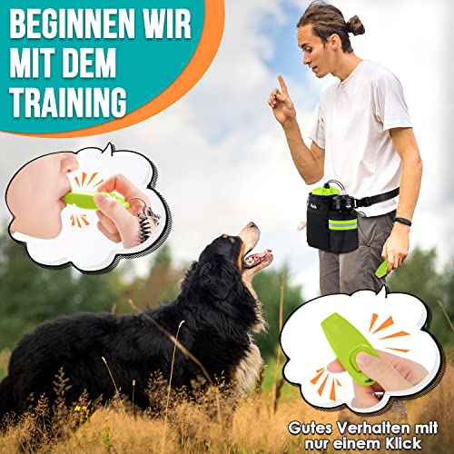 Eyein Leckerlibeutel für Hunde, Futterbeutel Hunde mit Kotbeutelspender und Wasserflaschenhalter, DREI Verwendungsarten-Hunde Leckerlitasche mit Verstellbarer Schultergurt/Gürtel/Gürtelclip, Grün