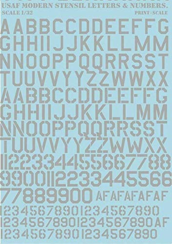 La Mejor Lista de Estarcidos disponible en línea para comprar. 45 Print Scale 32-001 - Plantilla para estarcir Letras y números USAF 1/32 Calcomanía Blanca
