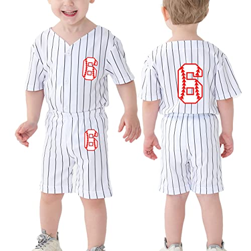Image of BAICAIYU Toddler Boys Birthday Outfit Kids Baseball Jersey and Pants Suit Set 2nd 3rd 4 Years Old Stripe Cute Summer Clothes