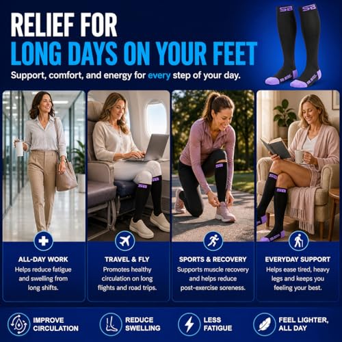 Image of SB SOX Compression Socks for Men & Women (20-30mmHg) - Best Compression Socks for Flying, Medical, Sports, Wide Calf Fit, and Daily Wear