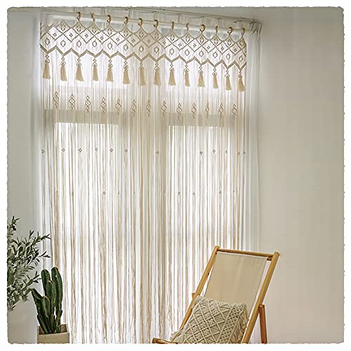 Oriental riverkit Tapisserie Murale en Macramé Boho, Rideau en Macramé pour Fenêtre De Porte, Coton Tissé à La Main Rideau à Suspendre Toile De Fond De Mariage (85 * 210cm)