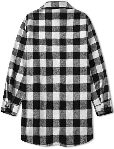 Image of SANGTREE Women and Girls Oversized Flannel Plaid Shirt Mid-Length Casual Button Down Shirt with Pockets