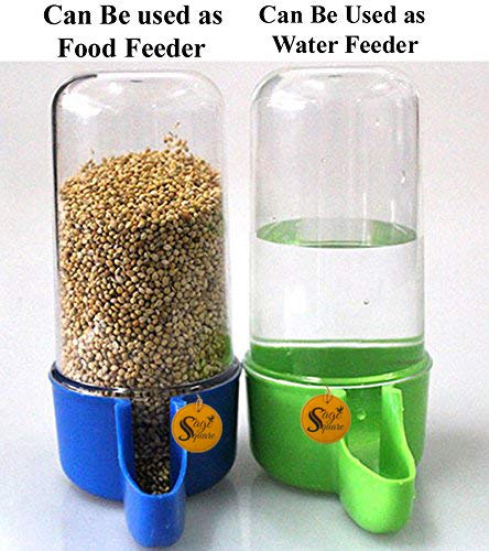 Sage Square Small Size Tube Shape Cage Food, Seed, Water Feeder Dispenser Cum Bowl with Removable Tray - No Spill No Mess (Random Color) (1 Piece) 3