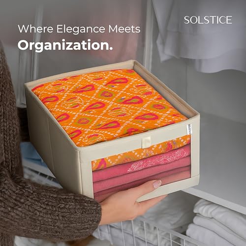 Image of SOLSTICE Premium Wardrobe Organizer Box | Pack of 2 - Foldable Closet Storage for Clothes & Accessories (40x27x17 cm) (Cotton)