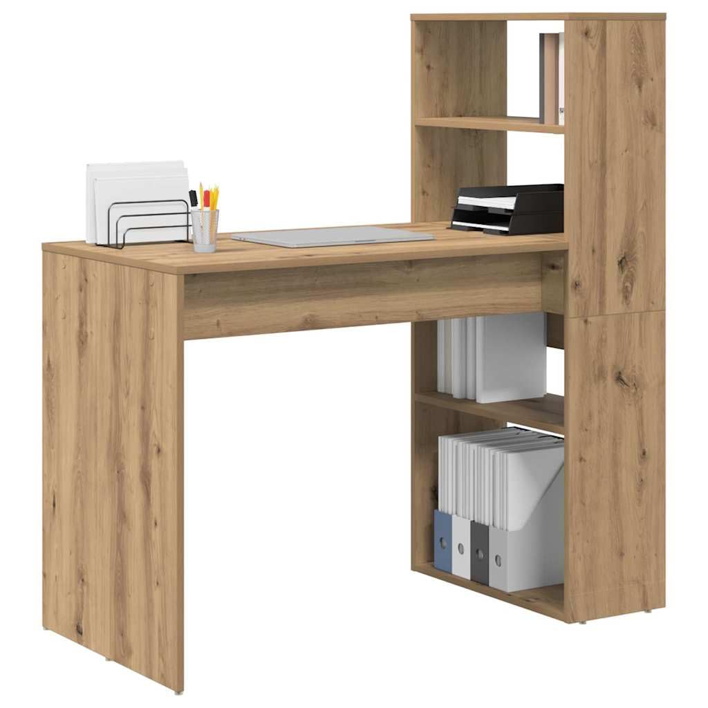 Bureau moderne en chêne artisanal, 113 x 54 x 120 cm, avec 2 étagères, en bois massif, robuste et durable, comme bureau de jeu, pour salon, bureau, chambre d'adolescent
