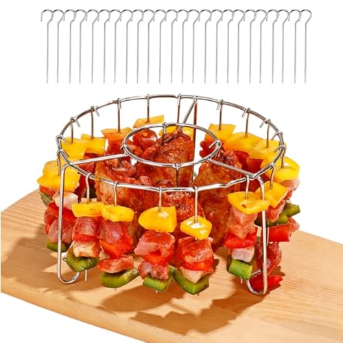 24 Pcs Air Fryer Skewer Rack 2026 New Vertical Skewer Rack Upgraded BBQ Skewer Holder for Oven Multi Skewers Racks for Grilling (Rack with 24pcs skewers)