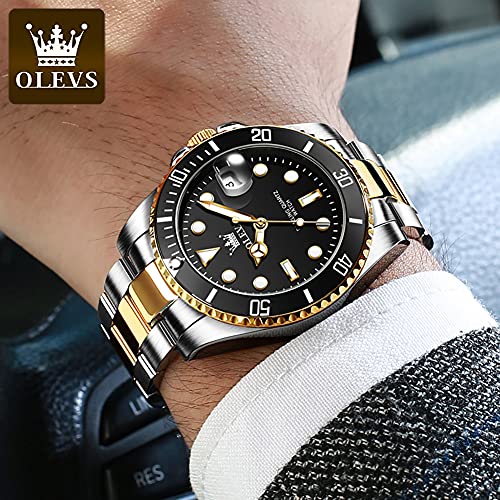OLEVS Watches for Men with Date Luxury Big Face Waterproof Mens Wristwatch Analog Dress Two Tone Stainless Steel Man Watch Luminous Relojes De Hombre Calendar(Green/Blue/Black Dial - Image 6