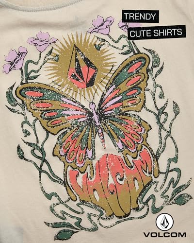 Image of Volcom Girls Crop Top - Short Sleeve Cropped Girls T Shirts Crewneck Summer Tops (Size Runs Small Size Up Recommended)