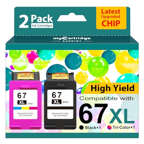 67XL Ink Cartridges Black/Color Combo Pack Replacement for HP Ink 67...