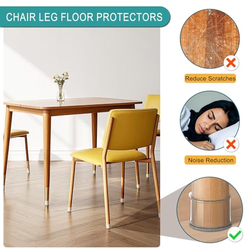 Image of Ansible 24 Pcs Chair Leg Floor Protectors(Fit:0.5'' - 0.89''(13-22.9mm) | Transparent Chair Leg Caps with Felt Pads, Table Chair Feet Covers for Hardwood Floors, Glide Smoothly and Fit Securely