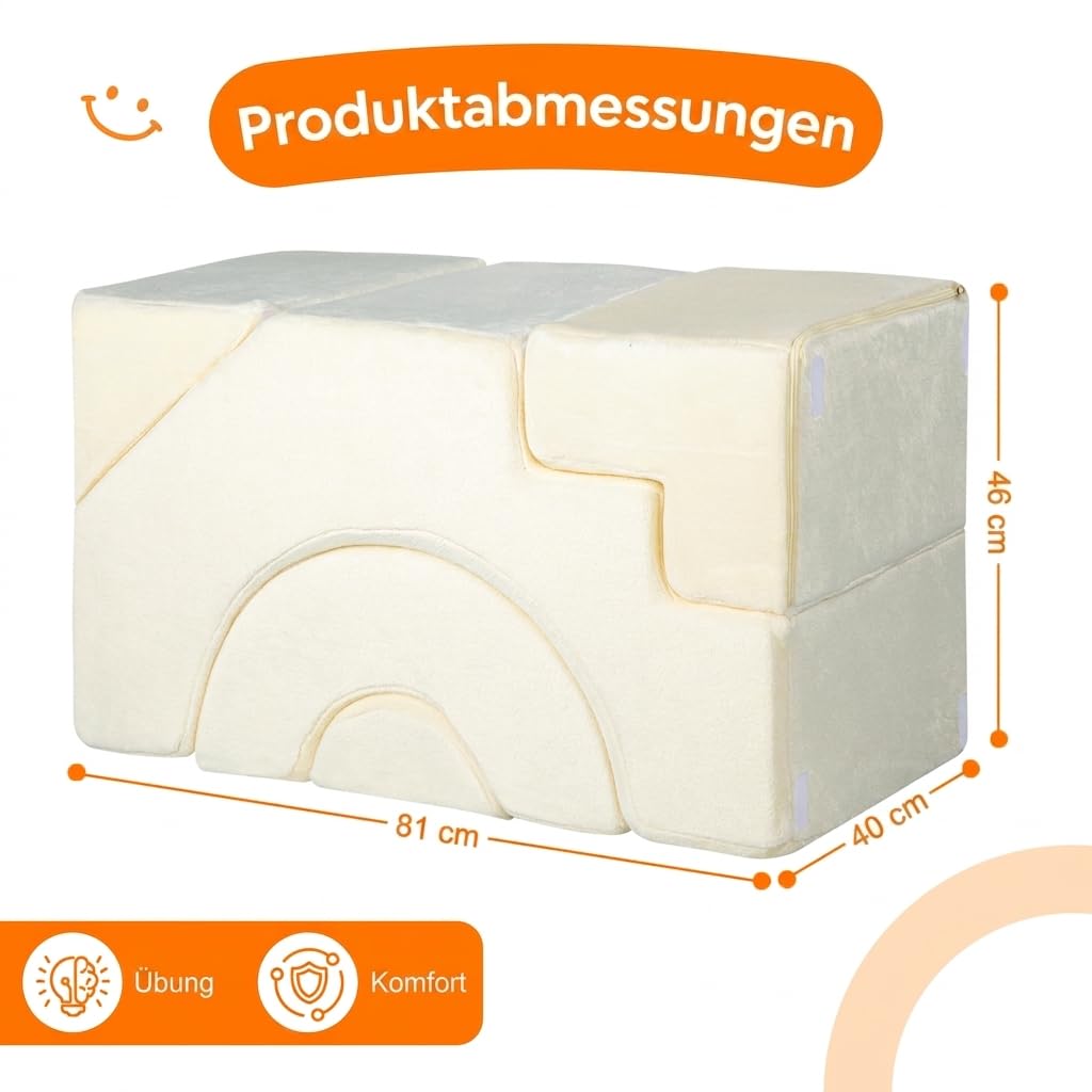 MeMoreCool Kindersofa Beige Fuer Leseecke Kinderzimmer, Ausklappbares Spielsofa mit Sitz- und Liegefunktion, Weiches Schaumstoff Mini Sofa mit Abnehmbarem Bezug ab 1 Jahr