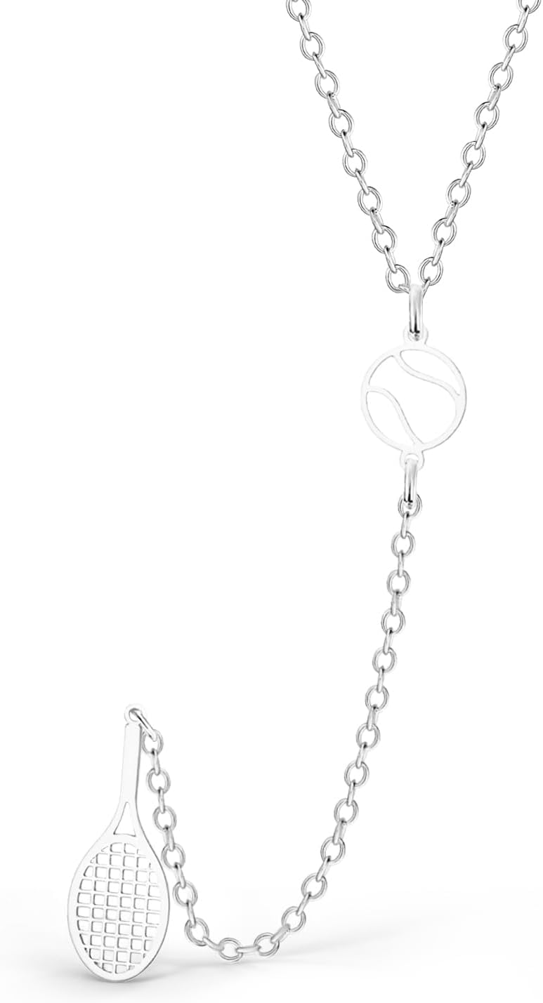 VASSAGO Tennis Racket Necklace for Women Men Stainless Steel Dainty Tennis Racket Pendant Sports Gifts Jewelry for Teen Sports lover