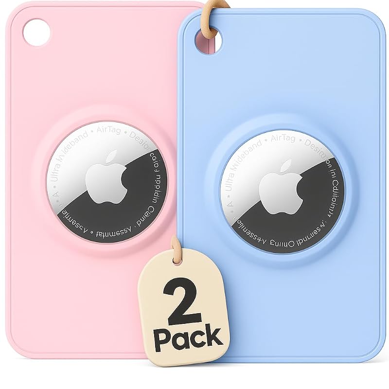 Suporte para Apple AirTag em formato de cartão EVEO para carteira, flexível, azul e rosa, kit com 2 unidades