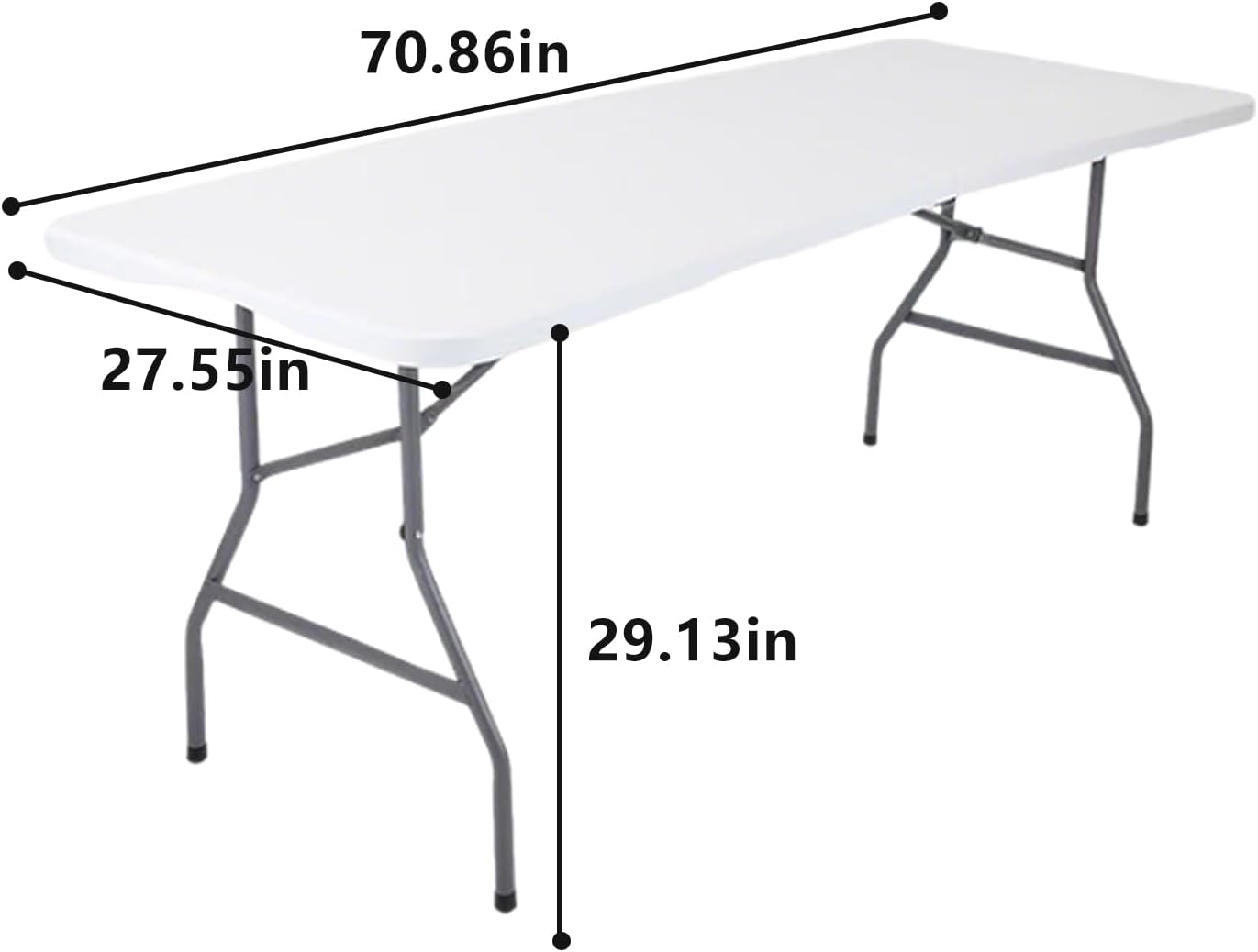 6 Feet Folding Table,Portable Plastic Foldable Table with Steel Legs&Carrying Handle for Party,Dining,Indoor/Outdoor Picnic, Camping,Weddings,Garden Dining(White-70" *28")