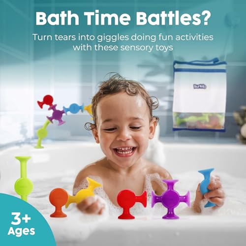 Image of BUNMO Bath Toys Suction - Connect, Build, Create - Bath Toys - Hours of Fun & Creativity - Fine Motor Skills - Stimulating Sensory Toys - Non-Mouthable Toy 3+ - Textured 44 Pack