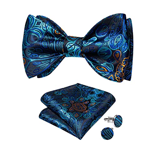 Image of DiBanGu Mens Silk Self Bow Tie Set 4PCS for Tuxedo Wedding