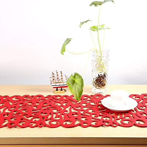 Rectangle Shape Table Mat 7 Colors Felt Tablecloth Runner Placemats Table Mats Hollow Dining Cloth Tableware mat for Household Decorations and Dining Ornament(Red) - Image 2