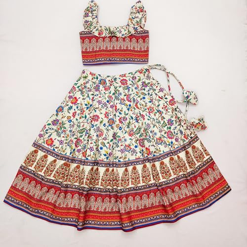 Image of E-Sqare Kids Girls Multicolour Bandhani Print Lehenga Choli Set | Ethnic Wear Dress | Readymade Clothing Set | 2 to 8 Years