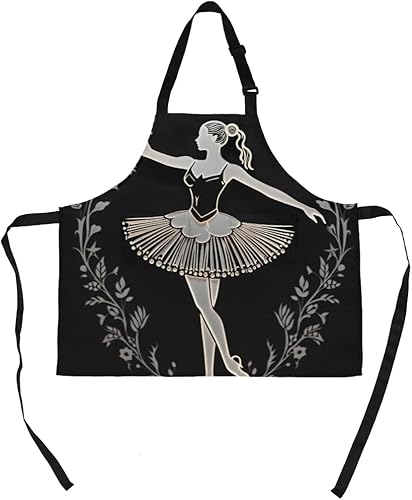 Miniatura 8 de Delantal con pechera ajustable de ballet artístico con bolsillos para mujeres y hombres, delantales con temática de baile de cocina con correa para