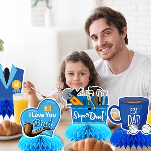 Image of Happy Father's Day Table Decorations Honeycomb Centerpieces, 3D Double Side Father's Table Decor Party Supplies for Dad(9 Pieces）