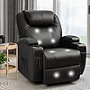 Furniwell rocker recliner chair with massage for elderly leather adjustable 360swivel rocking sofa for living room with remote control cup holders black  urban country home decor