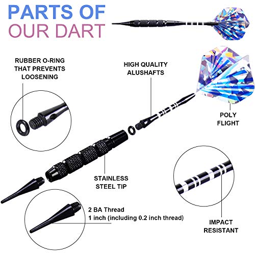 Seydrey Darts Soft Tip Darts Plastic Tip Dart of 12 Pcs 18 Gram 18 Aluminum Shafts 100 Extra Dart Tips 21 Flights Rubber O\'rings Tool Kit for Beginners Professional Players