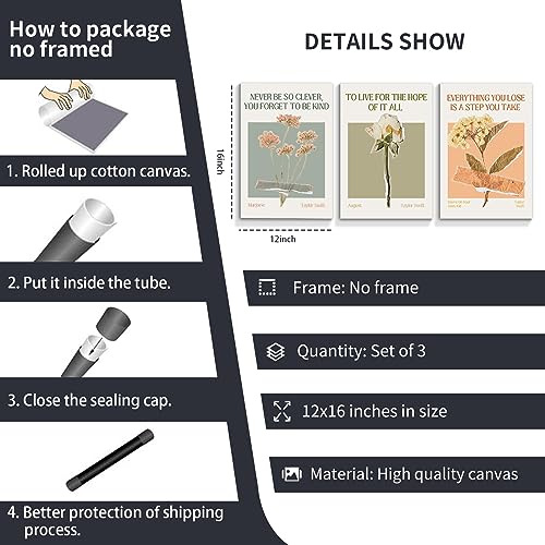 Prinajssiad Pôster de 3 peças de 30,5 x 40,6 cm sem moldura Taylor August, arte de parede em tela co