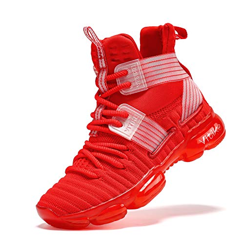 JMFCHI FASHION Kids Basketball Shoes Boys Outdoor Sneakers Girls Indoor Training Shoes High-top Boy Sports Shoes Durable Non-Slip Kid Running Shoe Red Size 5