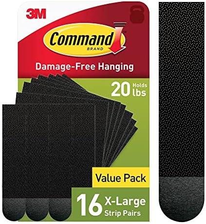 Command X-Large (20 lb) Picture Hanging Strips, 16 Pairs (32 Strips), Black