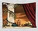 ABAKUHAUS, gotyk, Dekoracyjny gobelin, plakat na ścianę, Scena grecki styl Climber Poduszka owoce winorośli i Sunset Red Curtain, Wielobarwność, 200x150cm