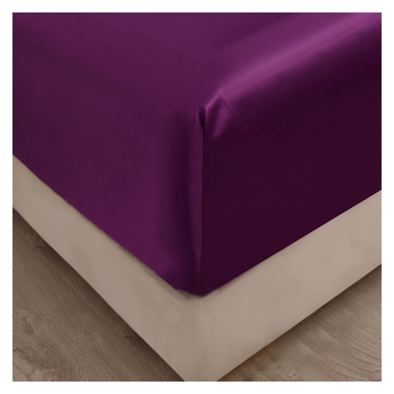 Drap-housse en soie glacée violet 153x203x30 cm pour lit double