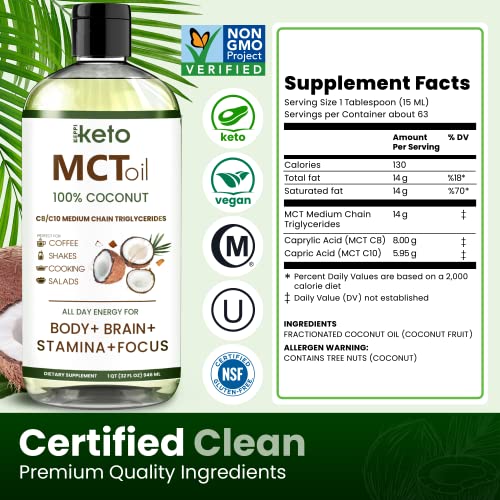 Keppi Mct Oil Keto | 32 Oz Flavorless 100% Coconut Oil | 60% C8 | Non-Gmo, Certified Gluten-Free, Mct Keto Oil | Mixes Easily In Coffee & Smoothies | Mct Wellness | No Palm Oil | Vegan Mct Oil #TOP2