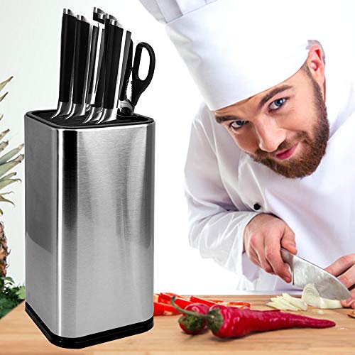 Stainless Steel Universal Knife Block Holder With Slots For Scissors Or Sharpening Rod, Space Saver Knife Storage, Detachable For Easy Cleaning, Square Knife Holder For Safe #TOP4