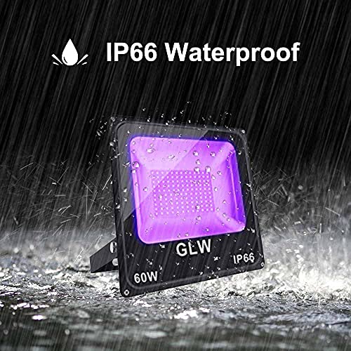 Glw Blacklight, Led 60W Black Light Flood Light Ip66-Waterproof (With Plug), Black Lights For Glow Party, Stage Lighting, Glow In The Dark, Fluorescent Poster, Body Paint, Curing #TOP3