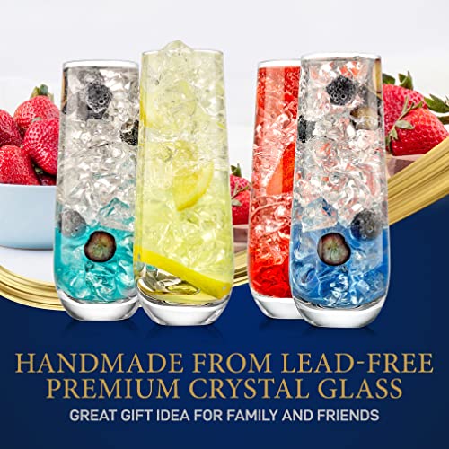 Nutrichef Champagne Flutes Stemless 9.4Oz | Set Of 4 Elegant Clear Crystal Glass Drinkware W/Narrow Rim Seamless Bowl, Lead-Free Dishwasher Safe Sparkling Wine Glassware For Any Occasion Nglstm63 #TOP1