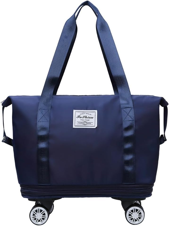 LIGHTNIING HAMMERZ Expandable Rolling Duffle Bag with Wheels and Handle for Travel, Foldable Luggage Carry-on Duffel, (Navy Blue)