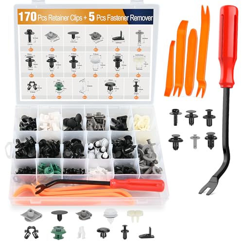 GOOACC 175Pcs Phillips Hex Head Sems & Push-Type Retainers with Fastener Remover Car Plastic Rivets Push Retainer Kit - 17 Most Universal Types for Mazda