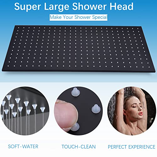 Backnets Matte Black Shower System 16 Inches Ceiling Mount Full Body Shower Faucet Set Brass Thermostatic Massage Shower With On/Off Body Jets And Handheld Can Run All At Once #TOP7