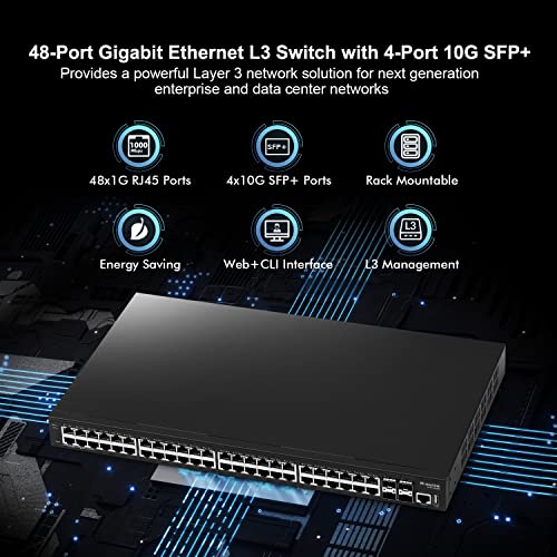 Image of MokerLink 48 Port Gigabit Managed Switch, 4x10G SFP+, 1 Console, 1 USB, L3 Smart Managed, Rackmount, DHCP QoS Vlan IGMP, Static Routing