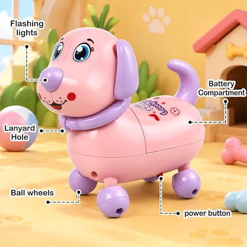 Image of Musical 360 Dancing Dog Toy for Kids with LED Lights - Interactive Electric Walking Puppy Pull Along Pet Toy with Rope - Color As Per Stock
