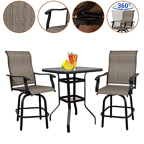 3PCS Patio Furniture Swivel Bar Set,Outdoor Furniture Patio Chairs Set,All-Weather Outdoor Patio Furniture 360 Degree Swivel Chair and Patio Table Suitable for Patio,Bar Set,Garden(2 Stools&1 Table)